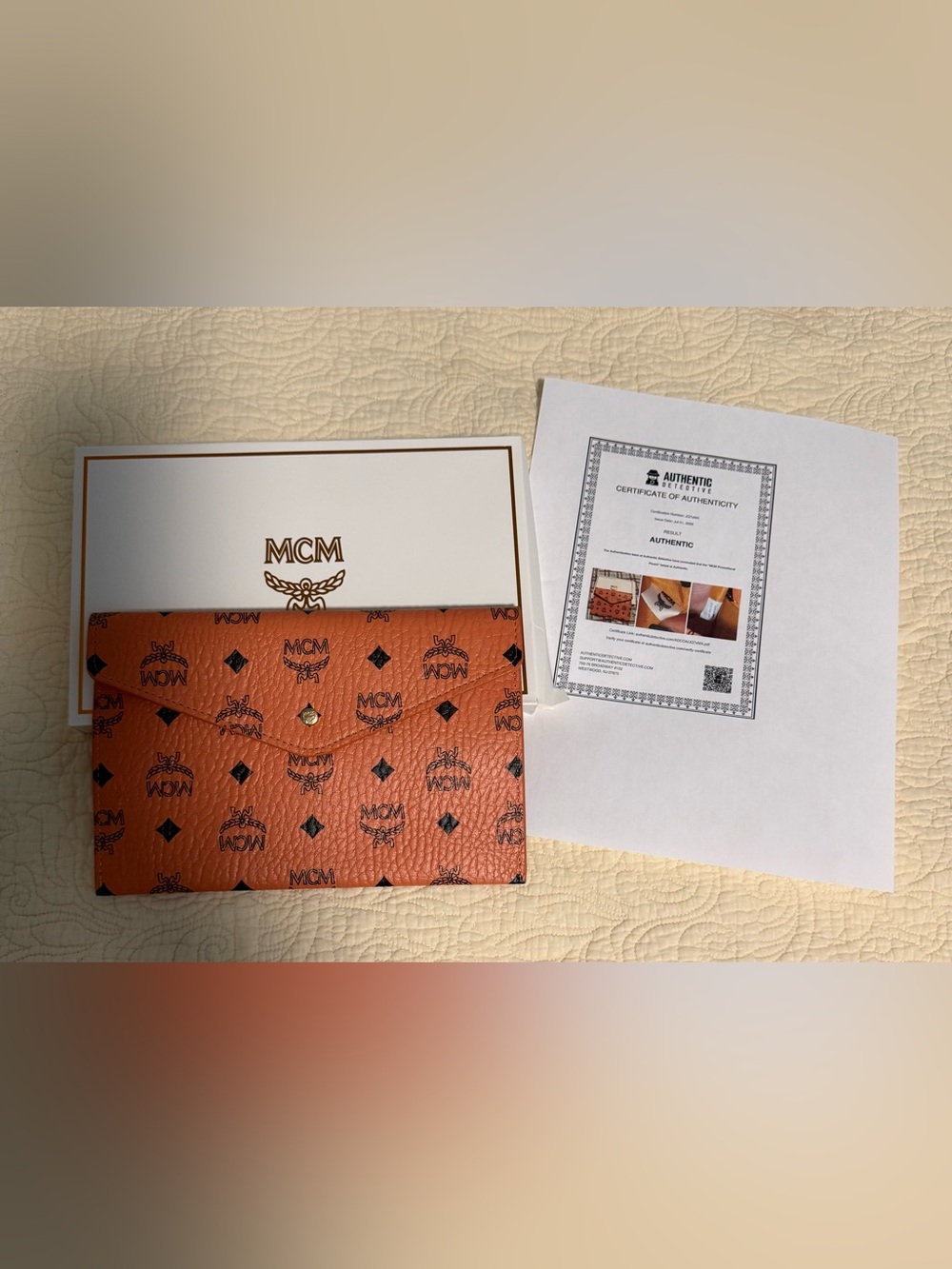 MCM Orange Visetos Monogram Leather Envelope Wallet! NWB and COA!